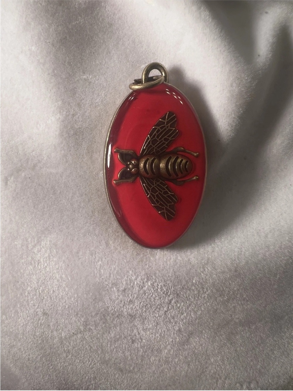 Authentic Gucci Red Oval Bee Pendant 16” Gold over 925 Silver Necklace Chain